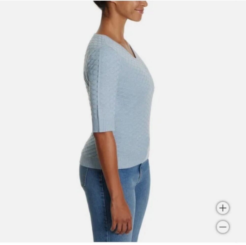 Nwt Ella Moss Women's Elbow Sleeve Lightweight Ss Sweater Blue Summer Spring — image 2 of 7